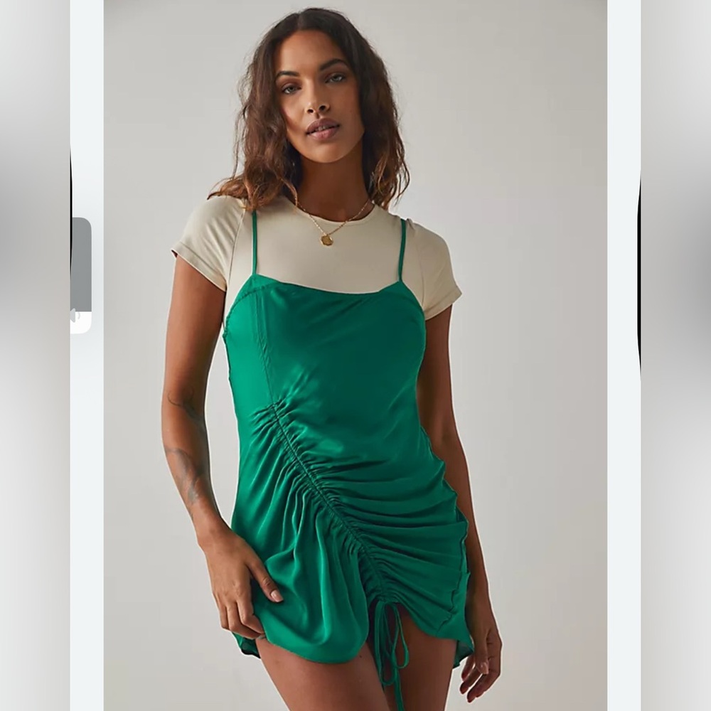 Intimately Free People Green Ruched Mini Dress
